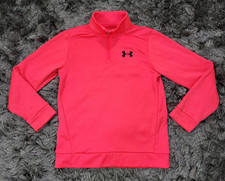 Under Armour Sweatshirt Youth Medium Red 1/4 Zip Fleece Lined Pullover Logo Kids