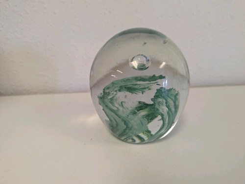 Vintage Art Glass Large Swirl Bubble Paperweight Seafoam green 4in hand blown - Picture 6 of 12