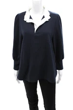 Pomander Place Womens Ruffle Collar Short Sleeve Pullover Sweatshirt Blue Size M