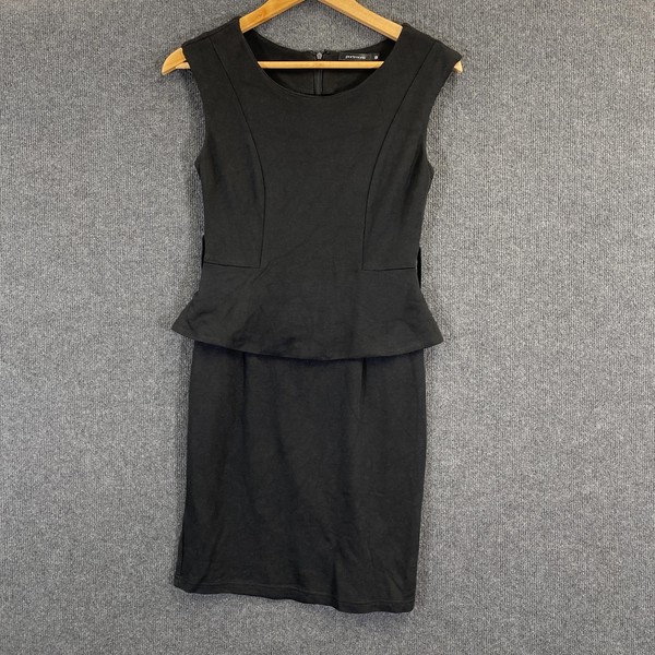 Portmans Dress Womens 8 Black Peplum Pencil Knit Sleeveless Work Office Wear