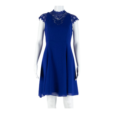 MONSOON Damen Fit & Flare Kleid Blau Kurzarm Knielang UK 8
