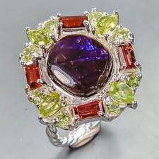 Ręcznie robiony pierścionek Naturalny pierścionek ammolit 925 srebro szterlingowe Rozmiar 7,5 / R447411