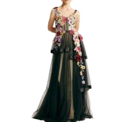 AW BRIDAL 14 1x plus black Patty 3D floral formal party prom maxi dress NEW B126