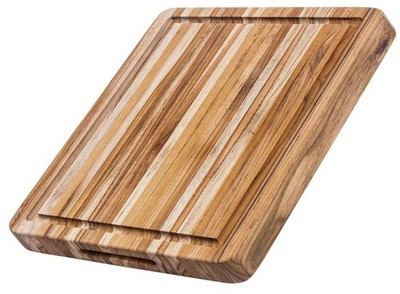 Teak Haus Traditional Carving Board Sustainable Teakwood Juice Canal Hand Grip