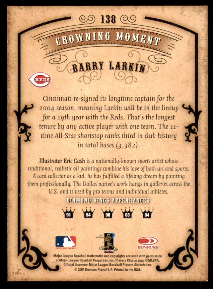 2004 Donruss Diamond Kings #138 Barry Larkin Cincinnati Reds - Image 2 of 2