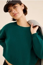 Anthropologie Pilcro Alani Green Crew Neck Cropped Cashmere Sweater, Medium New!