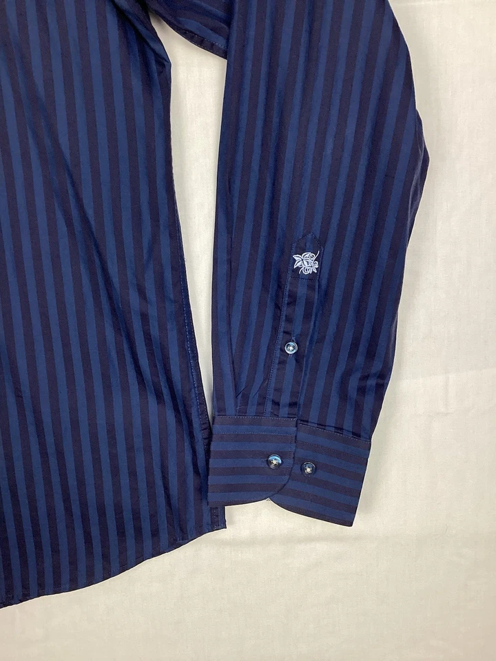 Stone Rose Black Rivet Collection Shirt Men's Size XL Navy Striped - Image 3 of 4