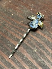 Vintage Blue  Clear Rhinestone Embellished Hair Accessory Bobbie Pin