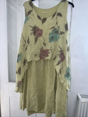 Made in Italy Leinen Lagenlook Boho Lagenlook Kleid Apfelgrün 