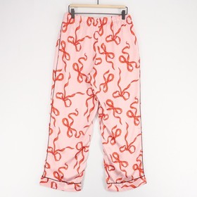 Victorias Secret Pajama Set Womens M Pink Bow Print Satin Long Sleeve Button Up