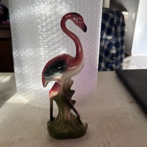 Vintage Mid-Century Art Deco Style Pink Flamingo Ceramic Figurine  Flamingo 8"