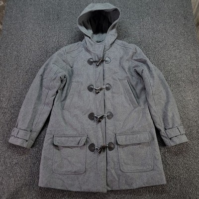 Duluth Trading Coat Women Large Gray Wool Blend Toggle Button Lined Heavy Jacket