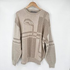 Shenandoah Vintage Mens XXL Golf Club Patchwork Knit Sweater Tan Beige USA Made