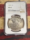 1925 $1, MS 62, PEACE SILVER DOLLAR, NGC CERTIFIED MS62