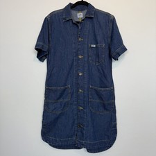 Womens Lee denim mini dress button down style pockets sz xs utility farmhouse