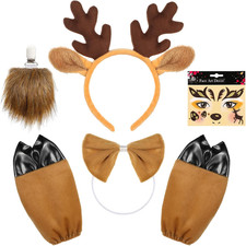 5 Pezzi Costume Renna Adulto Bambino, Cerchietto Renna Tatuaggi Temporanei Papil