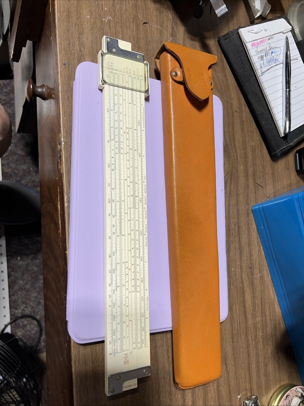 Vintage Keuffel & Esser 4081-3 slide rule with brown leather case