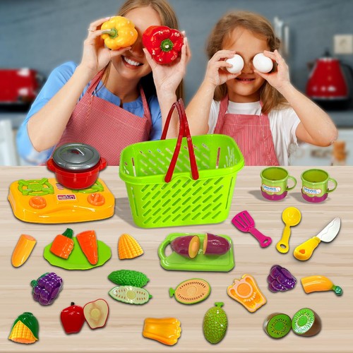 Kids 31PCS Cutting Fruit Set Vegetables Basket Pretend Play Kitchen Set Game Toy - Picture 1 of 10