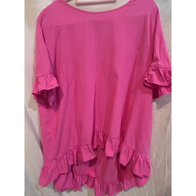 SHEIN CURVE Hot Pink Ruffle Hem High Low Tunic Top Plus Size 1X