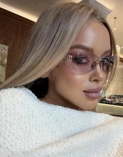 Miu Miu MU A51S ZVN90O Unisex Rectangle Sunglasses in Gold with Pink Lens 100%UV