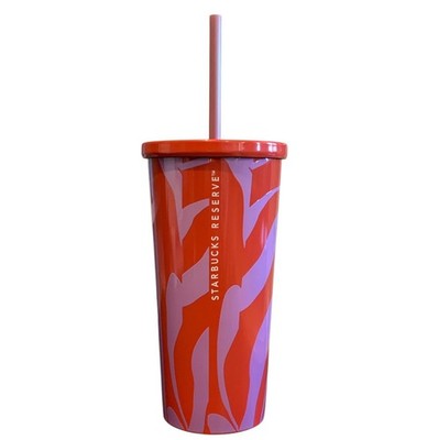 Starbucks Reserve Red & Purple Jungle Nature Print Stainless Cold Cup 16oz New