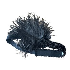 Jolie Handcrafted Black Feather Beaded Flapper Headband 1920s Gatsby Art Deco