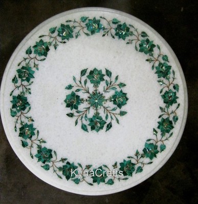 Marble Coffee Table Top with Malachite Inlay Work 16x16 Inches Patio Side Table