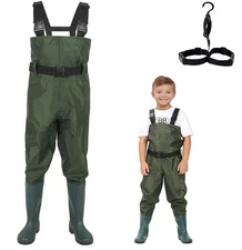 LANGXUN Kids Chest Waders - Lightweight, Breathable PVC Fishing & Hunting Waders