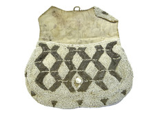 Vintage White Beaded Evening Purse / Clutch Geometric Design