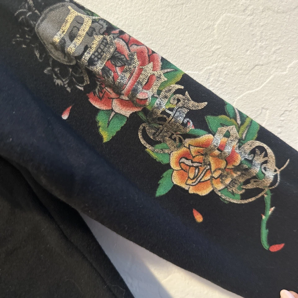 Don ED HARDY Jóvenes Niños S MARIPOSA Amor Recortado Cremallera Sudadera con Capucha Negra Nueva con Etiquetas Y2K Años 90 Foto 3 de 4