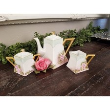 Antique Limoges French 3 Piece Teapot Set Hand Painted Pink Roses Gilding