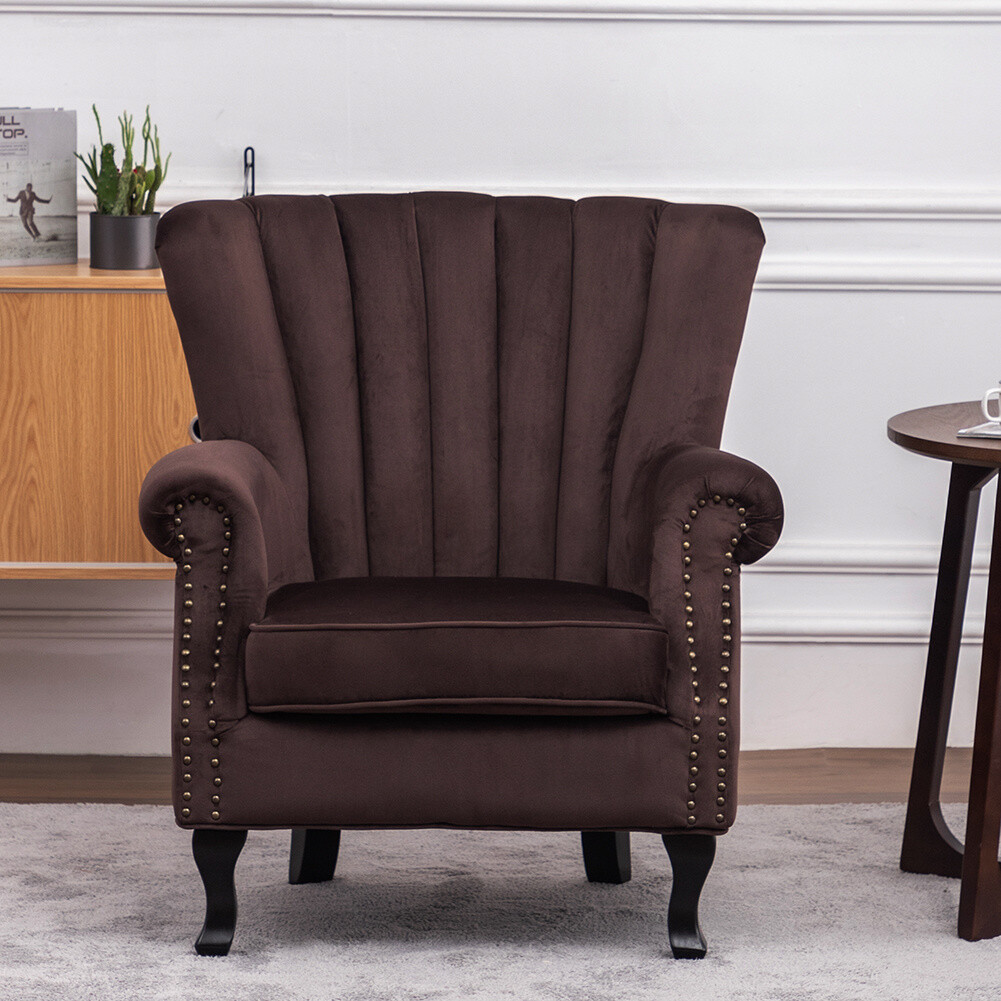 Victorian Retro Accent Armchair Wing High Back Chair Upholstered