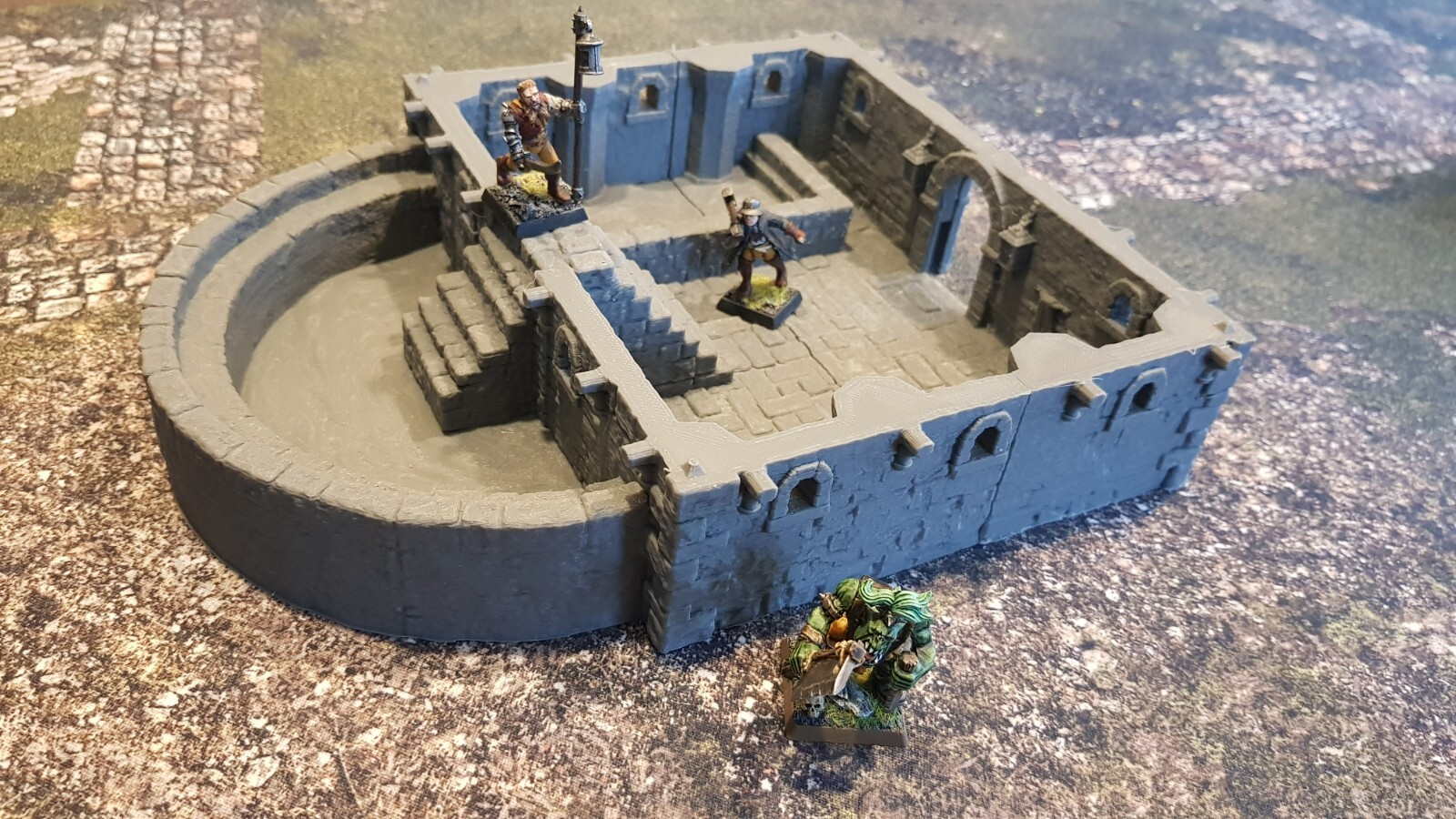 Décor terrain wargame Bains publics Leichheim 28-32mm échelle 1/56 en résine grise