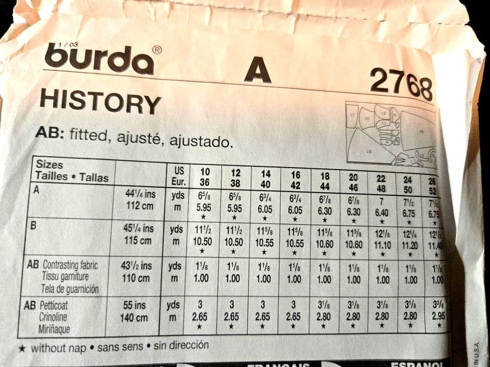 BURDA PATTERN 2768-HISTORY 1848-WOMENS CIVIL WAR DRESS SZ 10-26 NOS UNCUT - Image 4 of 4