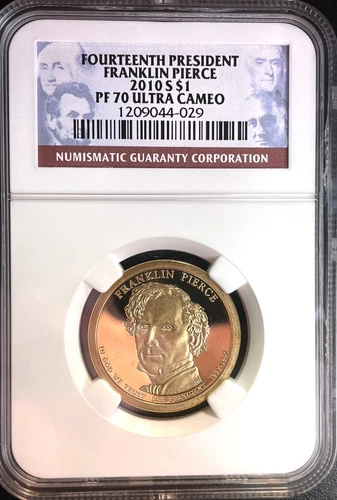 2010 S $1 NGC Franklin Pierce Proof Presidential Dollar NGC PF-70 Ultra Cameo