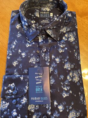 Primary Blues  Aster  Men s Long Sleeve Collard Button Up Shirt  SLIM FIT M NWT