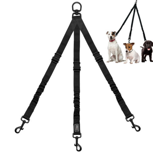 3 Way Pet Dog Leash Splitter Coupler Cable Nylon Triple Bungee Leads Adjustable  - Picture 1 of 12