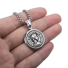 Queen Elizabeth II Stainless Steel Coronation medallion Pendant w/ 24" Necklace