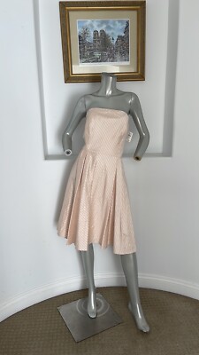 $350 NWT FLORES & FLORES STRAPLESS DRESS PINK PLAIDS SILK SIZE 10