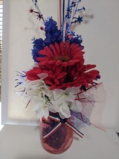 Handmade patriotic mason jar centerpiece decorative tabletop decor Americana
