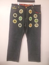 Crown Holder Jeans 46X34 Black Embroidered Patch Button Up Jeans Y2k Streetwear