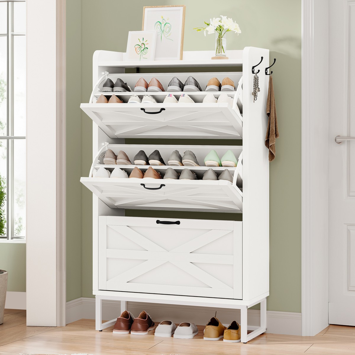 Wall Mount Shoe Cabinet YITAHOME Metal Shoe Cabinet With Coat Rack