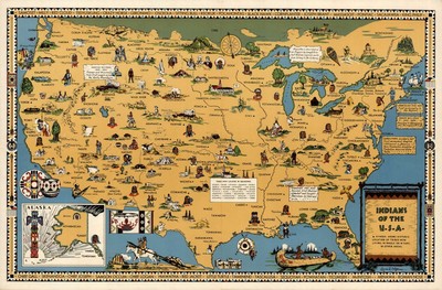 us map of native american tribes Indians Of The Usa Native American Tribes Mid Century Pictorial Map Wall Poster Ebay us map of native american tribes