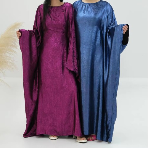 Muslim Women Maxi Dress Bat Sleeve Shiny Abaya Kaftan Arab Loose Robe Dubai Gown - Picture 2 of 42