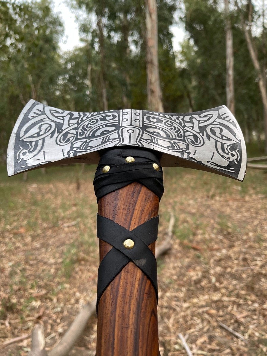 Hacha vikinga hecha a mano, hacha de camping con vaina, hachas de camping Tomaha