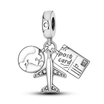 MULA Original Earth Plane Ticket DIY Charm CZ For Women Bracelet Silver Plated
