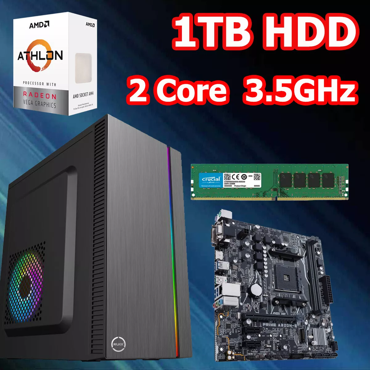 Ordinateur de Gaming / PC de jeu AMD 3000G RGB Budget - 8 Go de RAM (2x4 Go  Dual