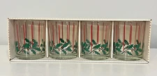 4 Vintage Luminarc Durand Holly Cheer Christmas Double Rocks 14 oz. Glasses