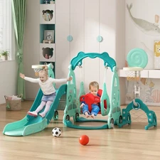 5 in 1 Toddler Slide and Swing Set, Indoor and Outdoor Kids Playset for Toddlers