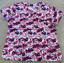 Medgear scrub top XL womens pink purple floral
